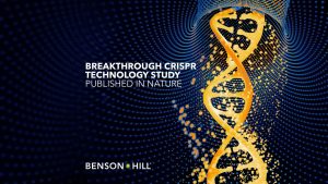Graphic reading Breakthrough Crispr technology study published in nature with Benson Hill logo at bottom