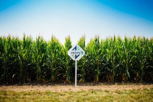 Field with sign in front reading Proven with Pivot Bio logo